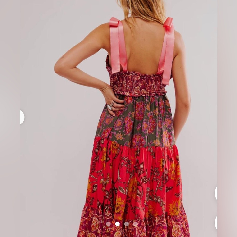 FREE PEOPLE | Maxi Dress with Ribbon Straps - Floral Magenta Combo | XS - Picture 5 of 5